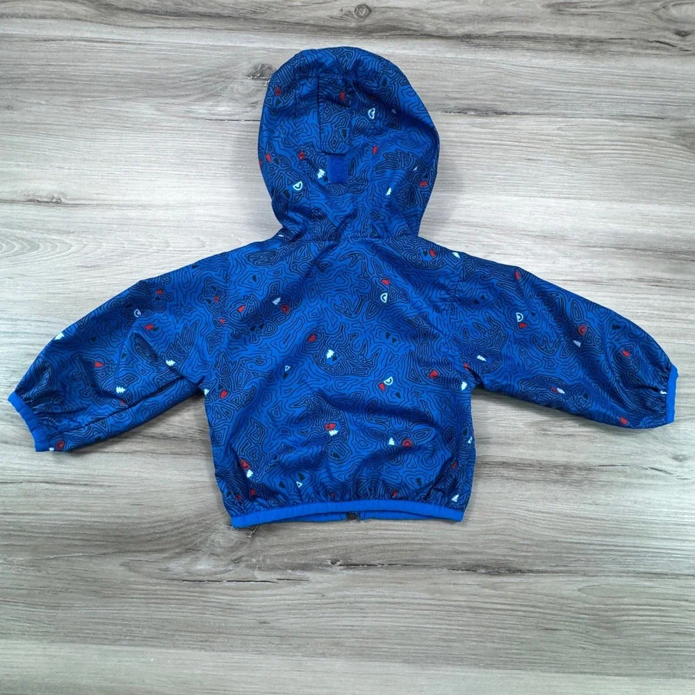 Columbia Boys Blue Topographic Omni-Wick Hooded‎ Windbreaker Jacket 3-6 Months